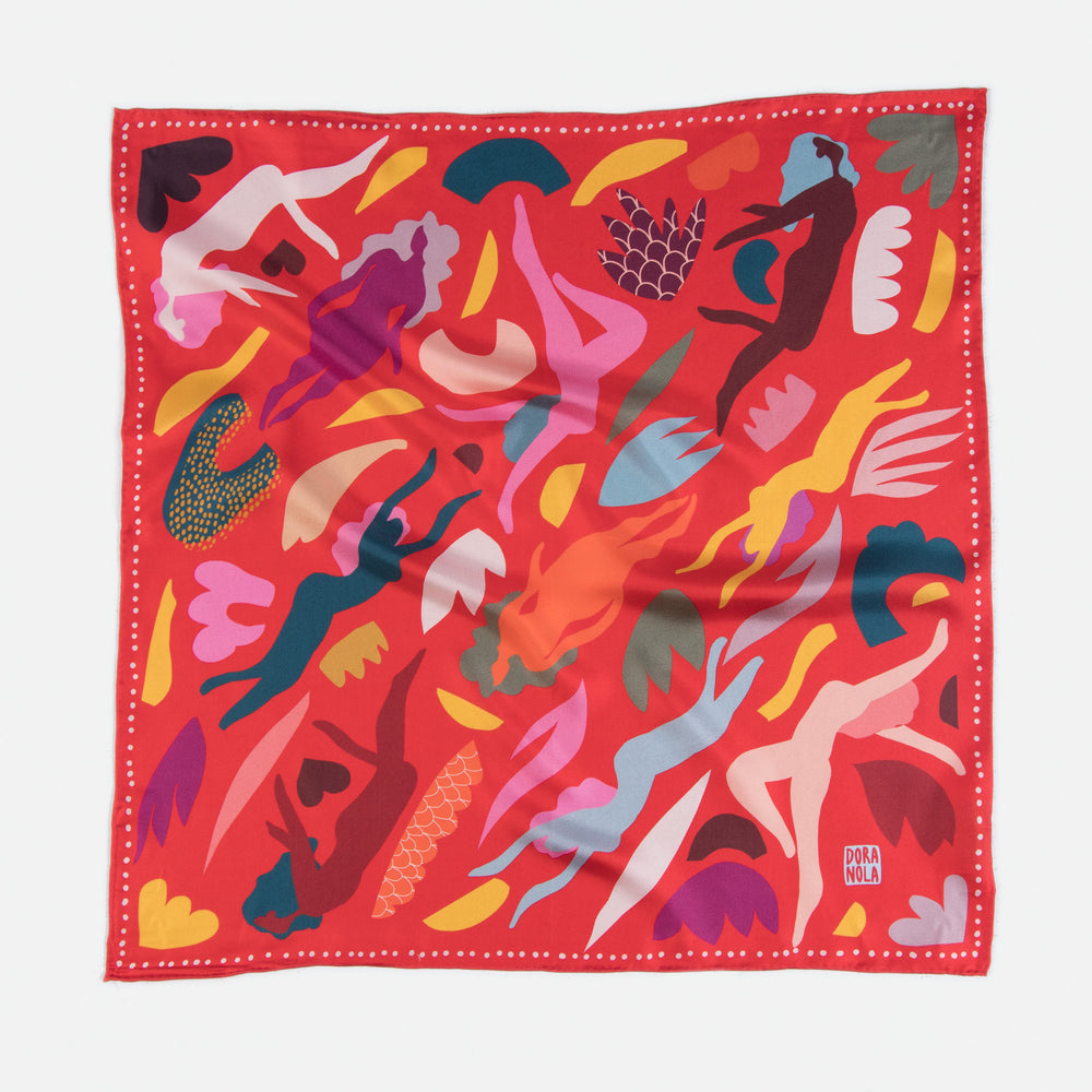 DORA NOLA - Neckerchief silk scarf - All the way - 20" x 20"