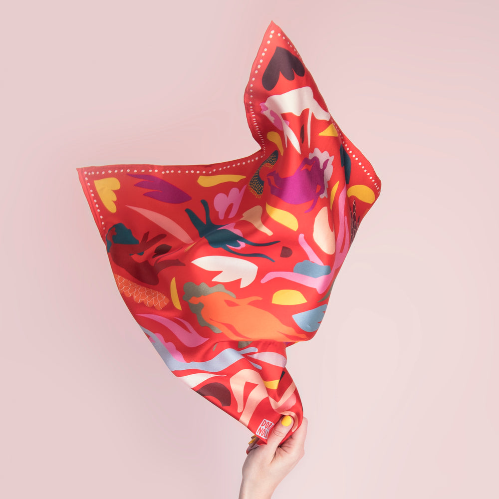 Neckerchief silk scarf - All the way - 20" x 20"