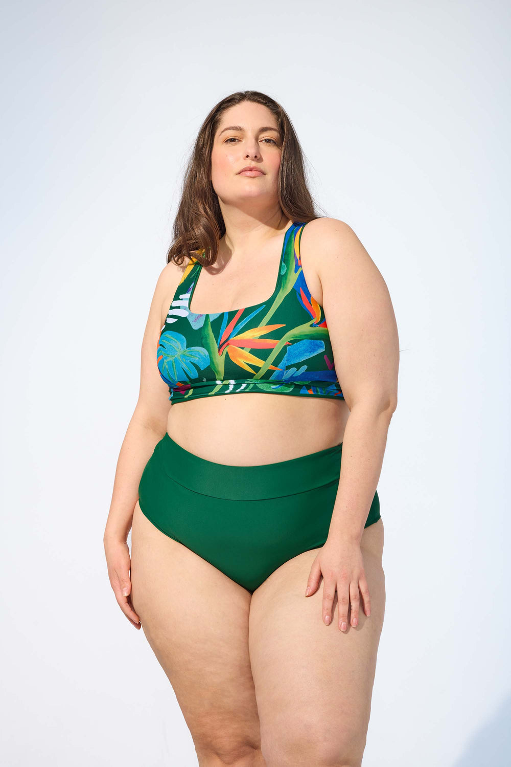 GENEVIEVE - Bikini top in Forest green and Essence print