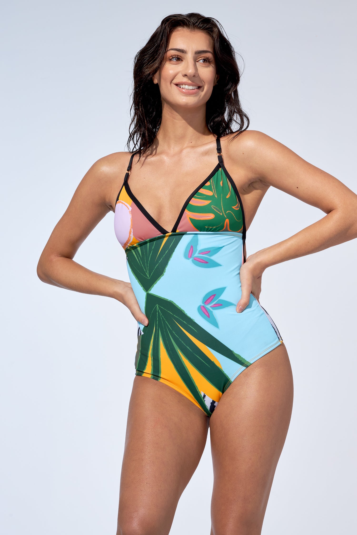 Print Floral One Piece Swimsuit Women Swimwear Monokini Long