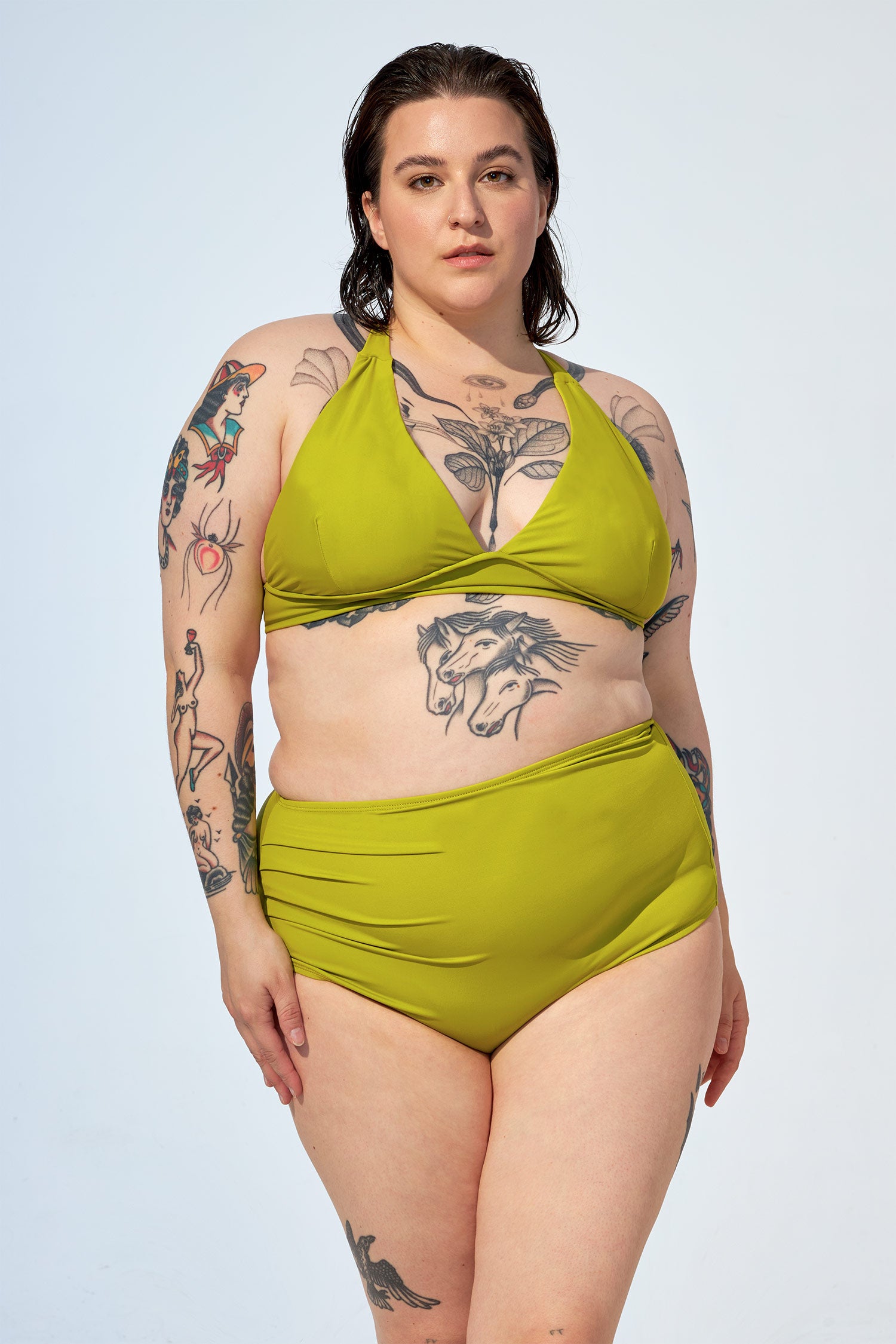 2023 High Waist Swimsuit Women's Swimwear Green Leaves Bikinis