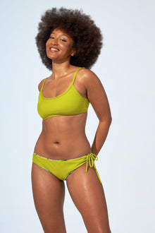 CLARA REVERSIBLE -Bikini bottom in Green marble swirls print and Lime green