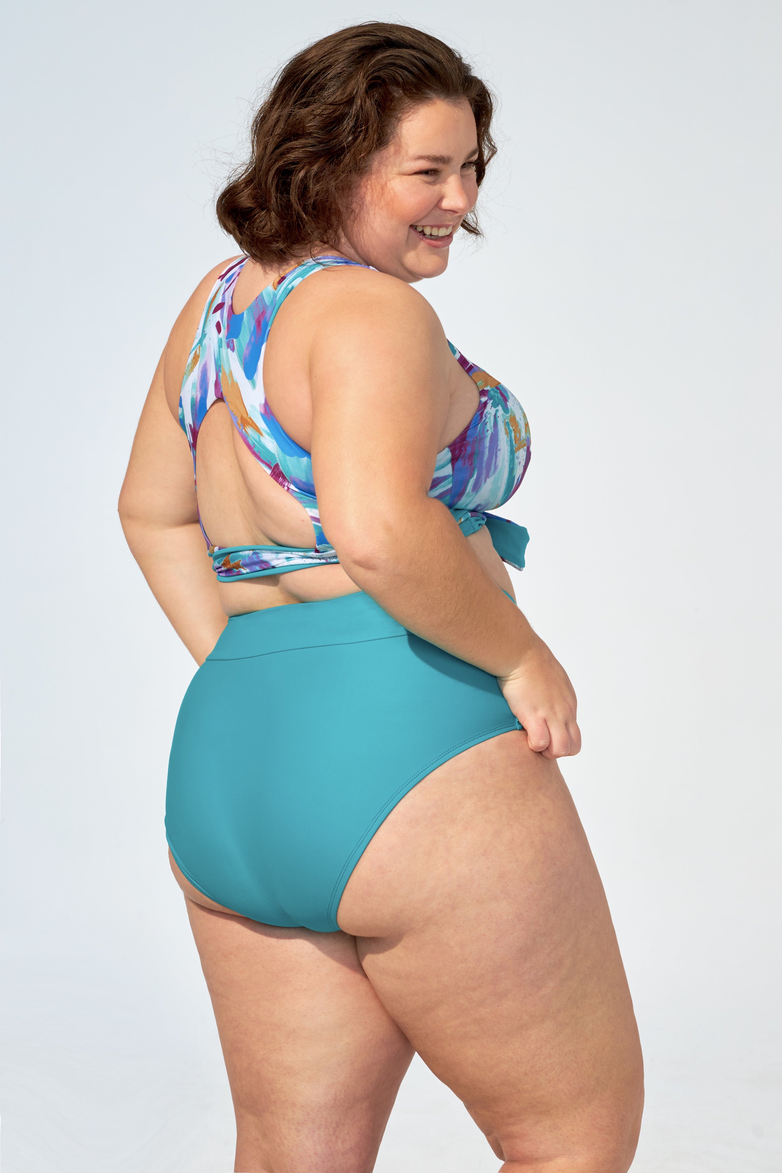 GENEVIEVE - Bikini top in Brush stroke and Turquoise - Selfish swimwear Top