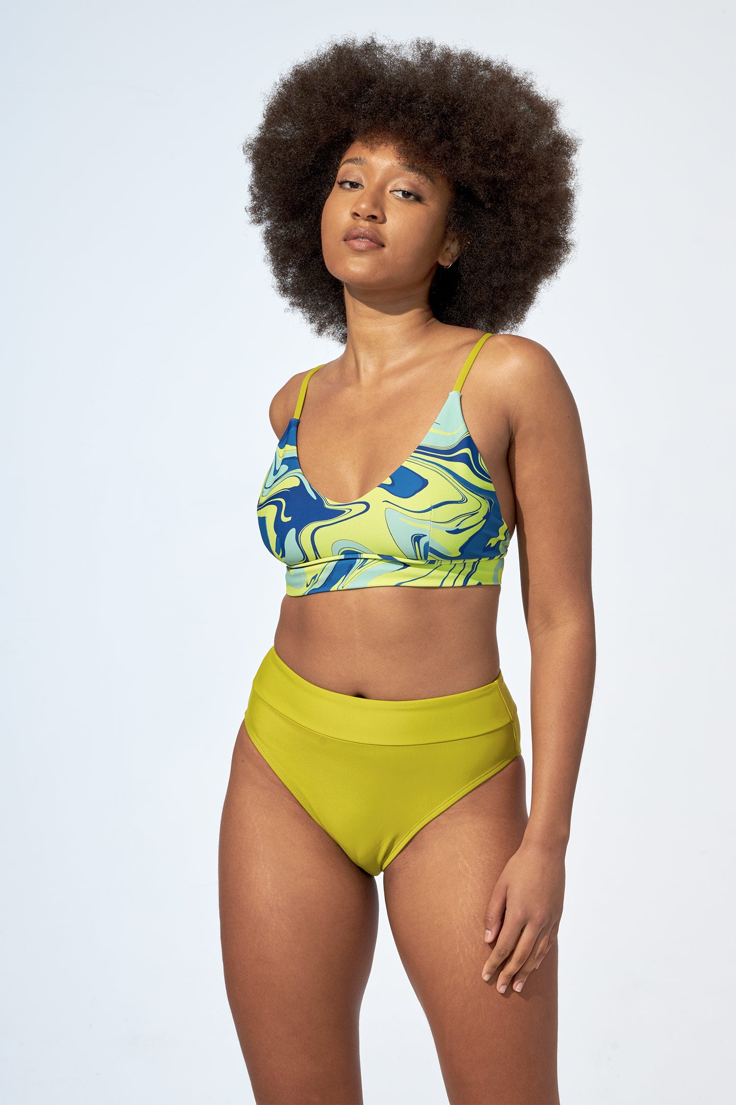 KAMALA - Bikini top in Green marble swirls print