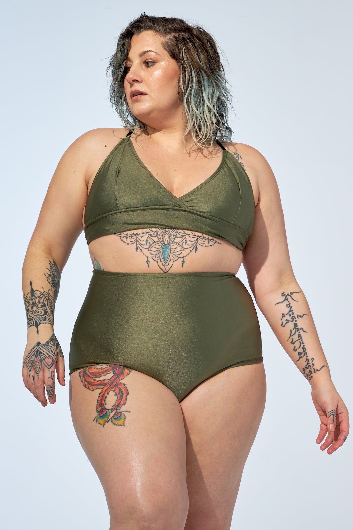 FLORENCE, High waist bikini bottom in shiny green