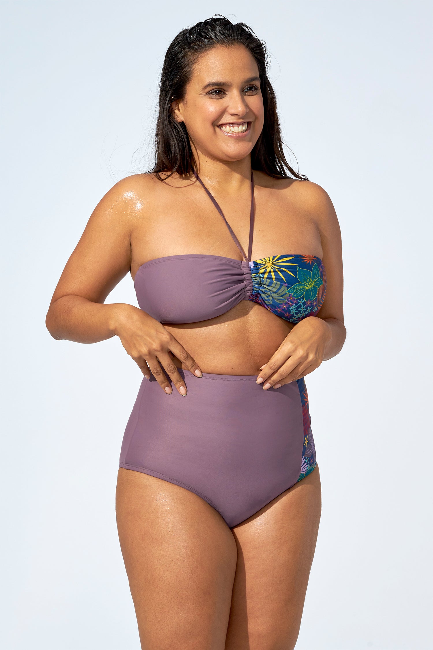 FLORENCE – High waist bikini bottom in Soft purple & Flower print - Selfish swimwear Bottom