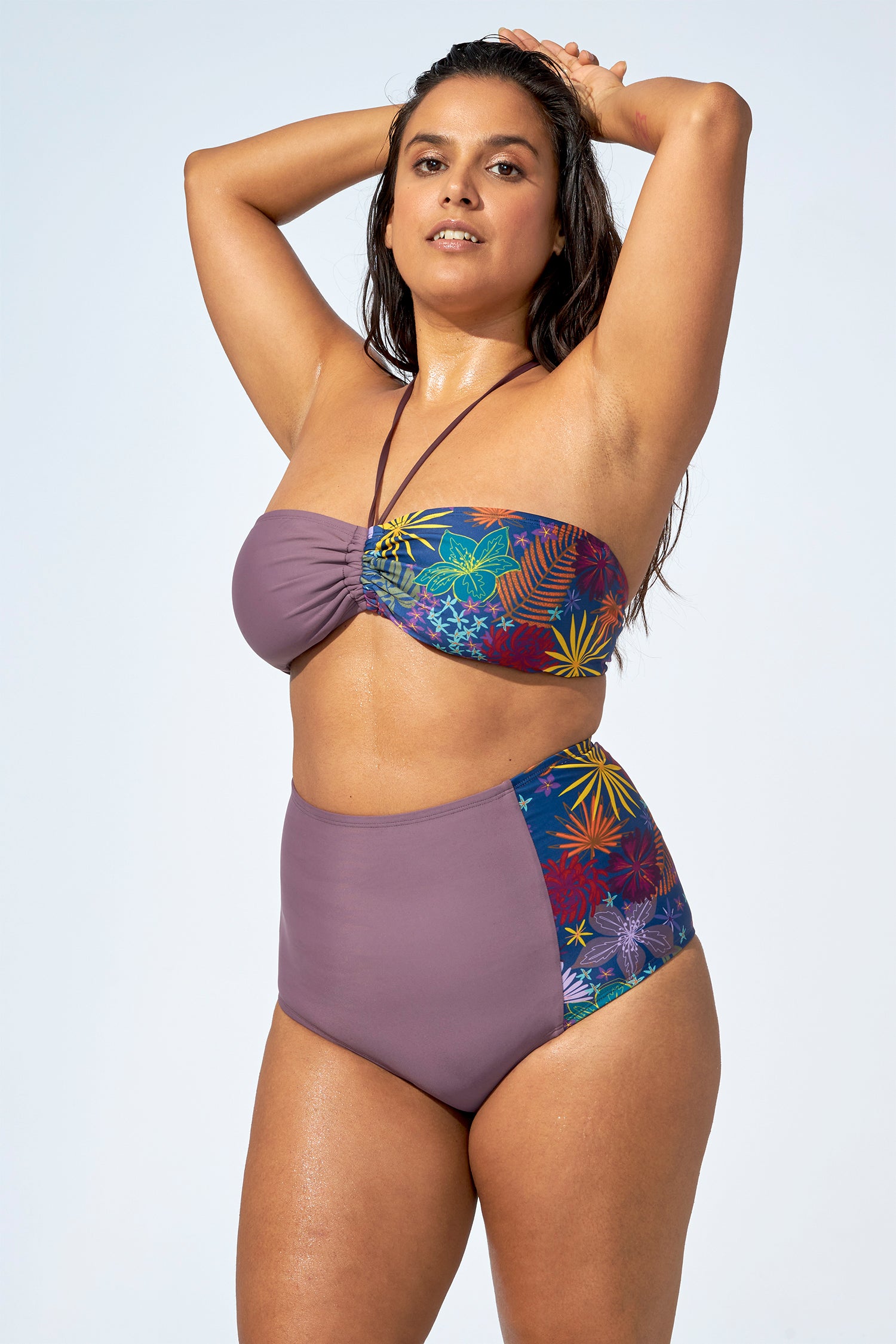 FLORENCE – High waist bikini bottom in Soft purple & Flower print