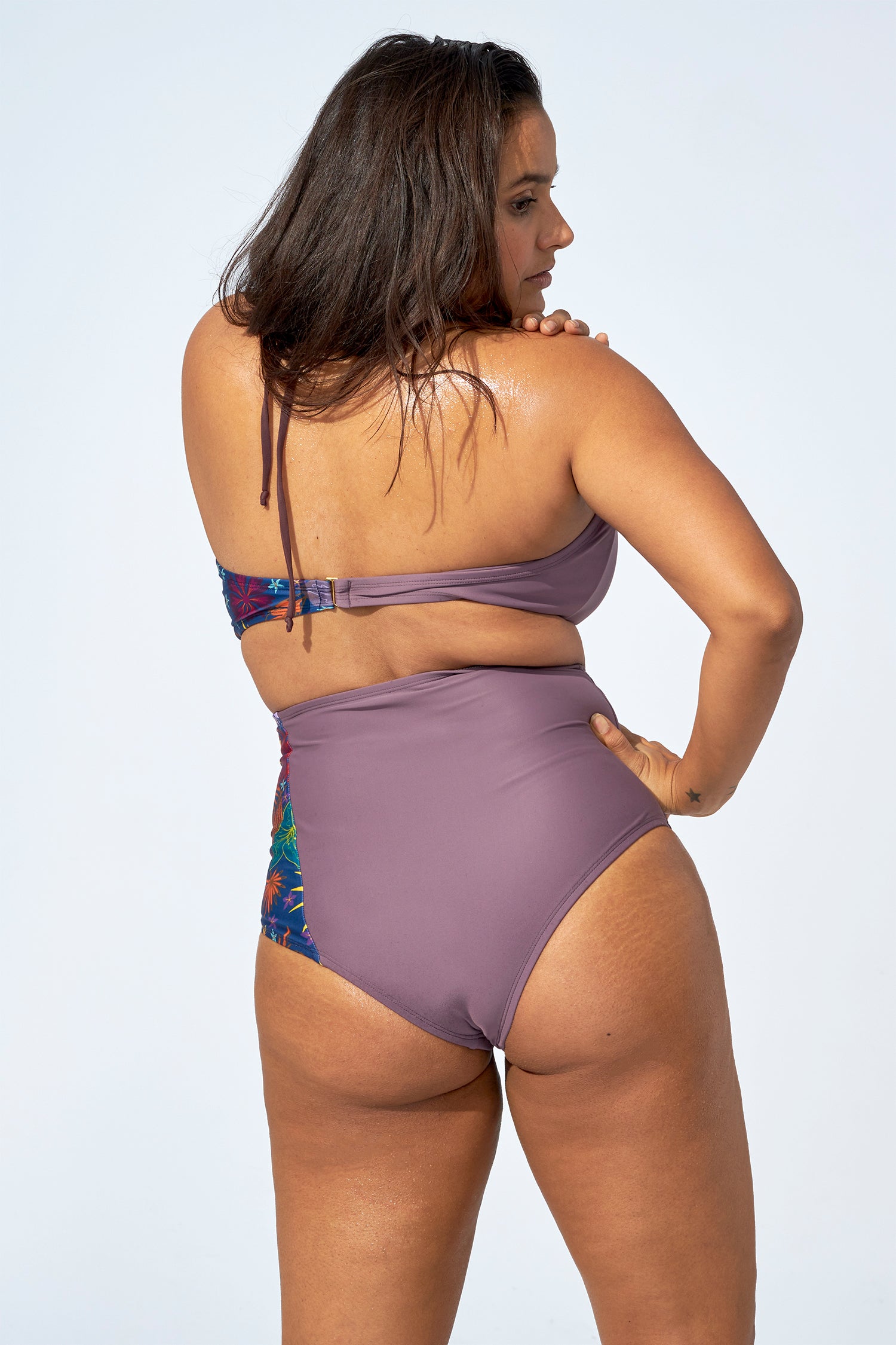 FLORENCE – High waist bikini bottom in Soft purple & Flower print - Selfish swimwear Bottom