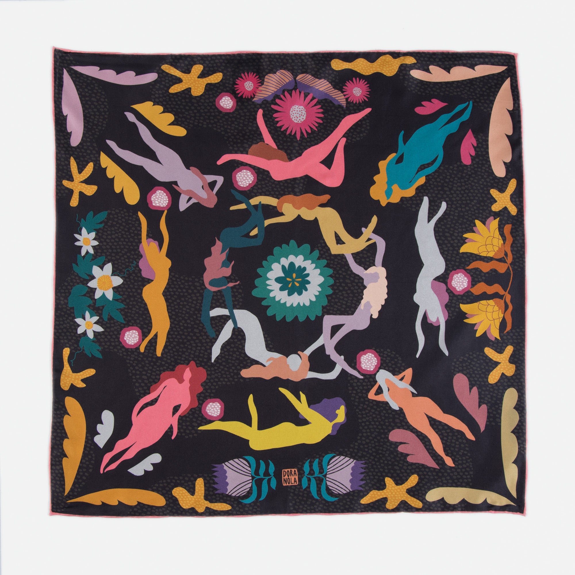 Neckerchief silk scarf - Chasing stories - 20" x 20"