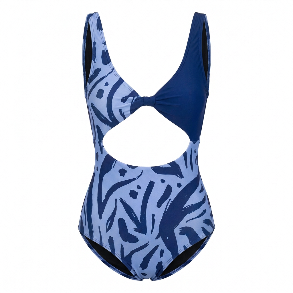 NICOLE - Maillot une pièce en imprimé courant bleu