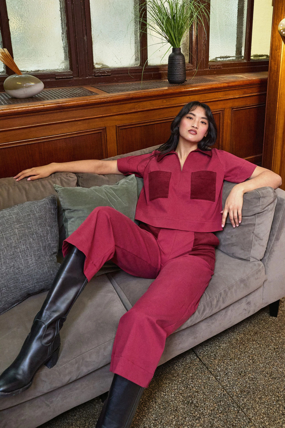 MARIGOLD - Cassie Short-sleeve top in twill and corduroy