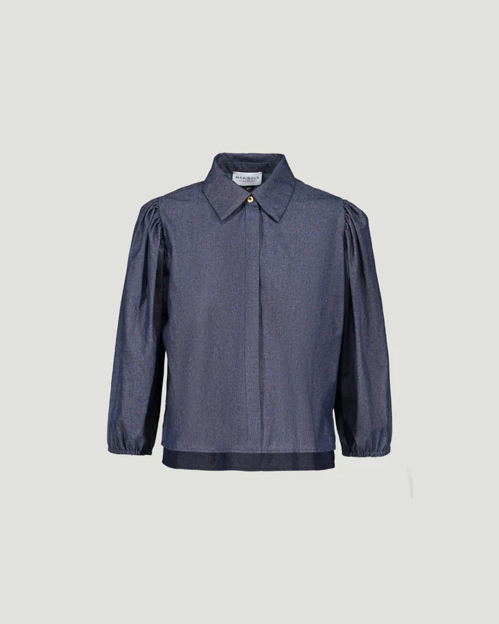 MARIGOLD - Baptiste - Chambray puff-sleeve shirt dark blue