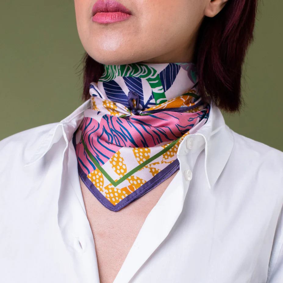 DORA NOLA - Neckerchief silk scarf - Tigress - 20" x 20"