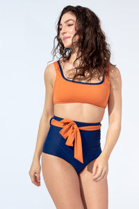 FLORENCE – Bikini high waist bottom with belt in Night blue - Selfish swimwear Bottom