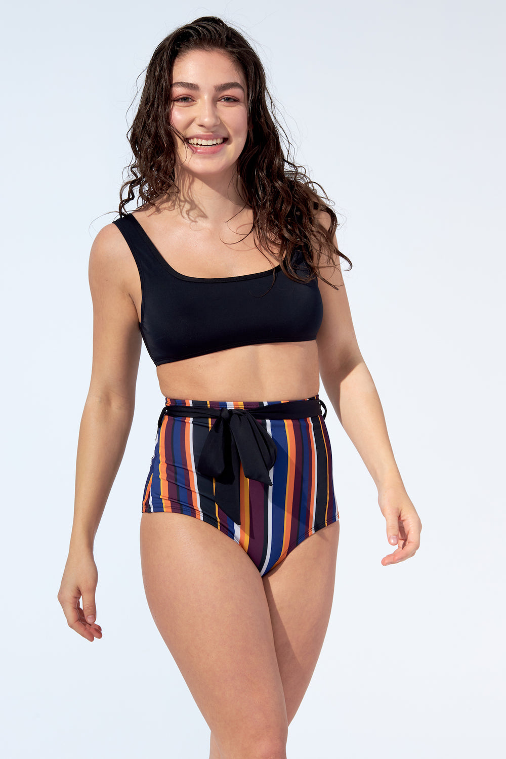 FLORENCE – Bikini high waist bottom with belt in Stripes - Selfish swimwear Bottom