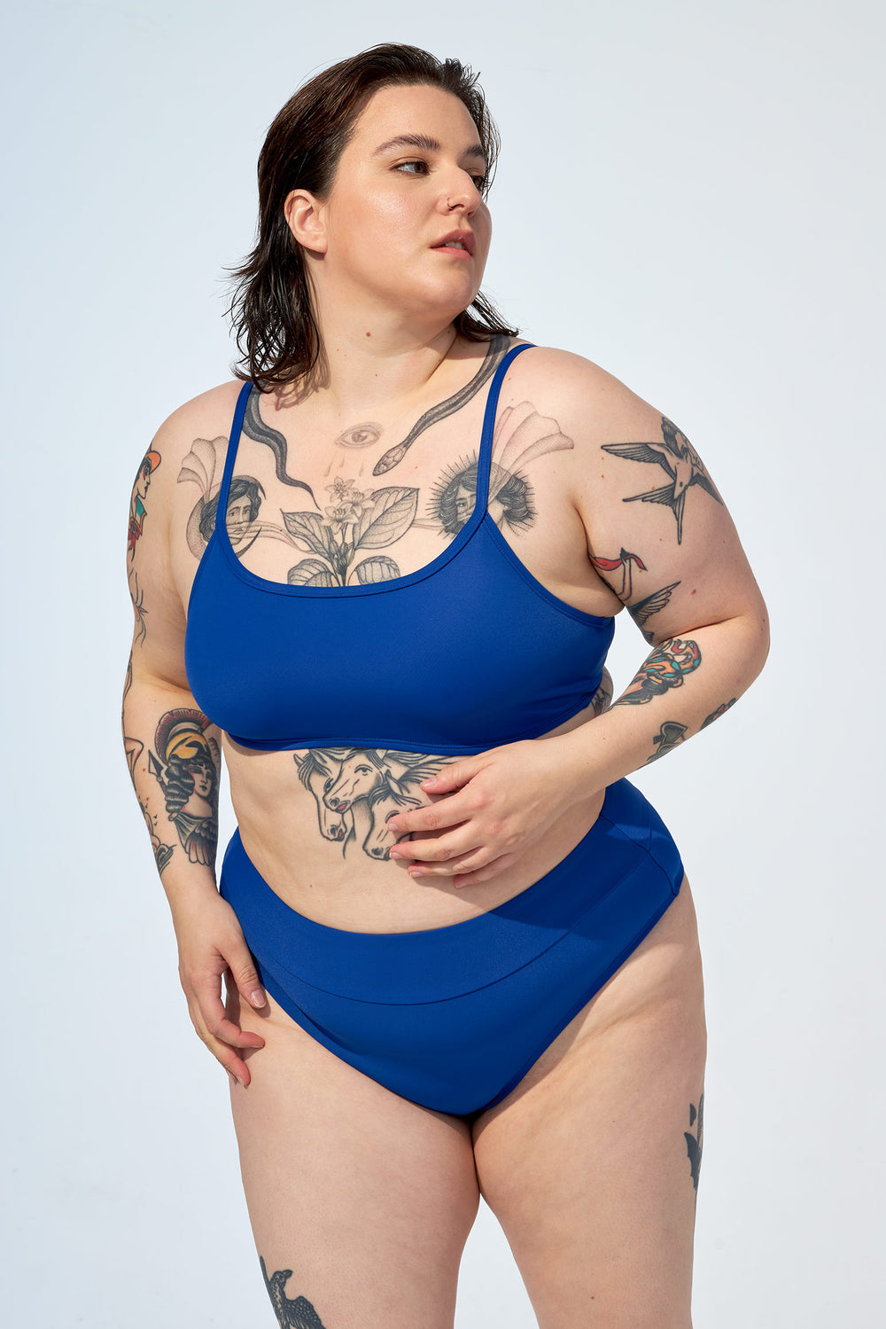 Finelylove Swimsuit Women Two Piece Support Sport Bra Style Bikini Blue XL