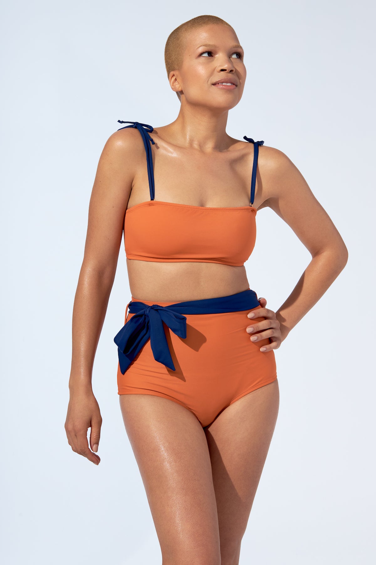 FLORENCE – High waist bikini bottom with belt in Orange - Selfish swimwear Bottom