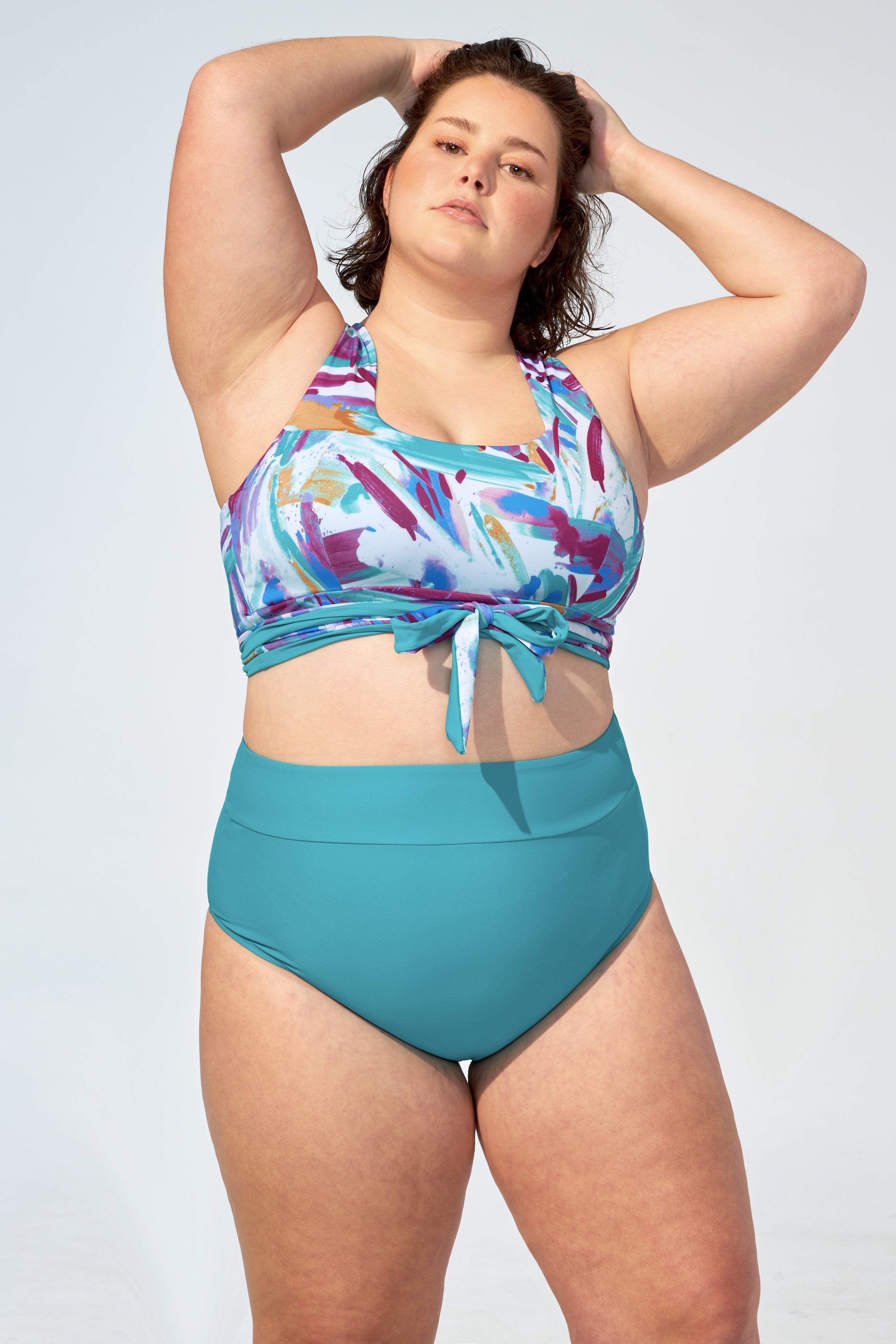 GENEVIEVE - Bikini top in Brush stroke and Turquoise - Selfish swimwear Top