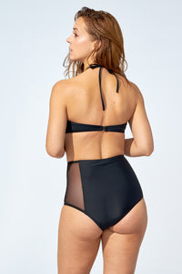 FLORENCE – High waist bikini bottom in Black and mesh - Selfish swimwear Bottom