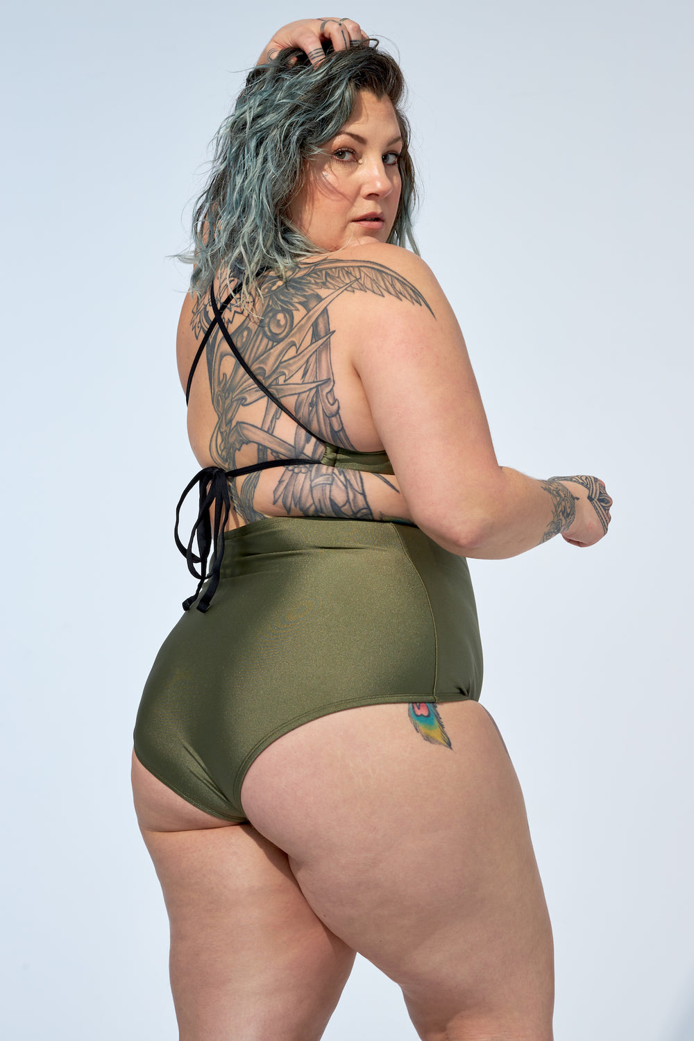 FLORENCE – High waist bikini bottom in Shiny khaki - Selfish swimwear Bottom