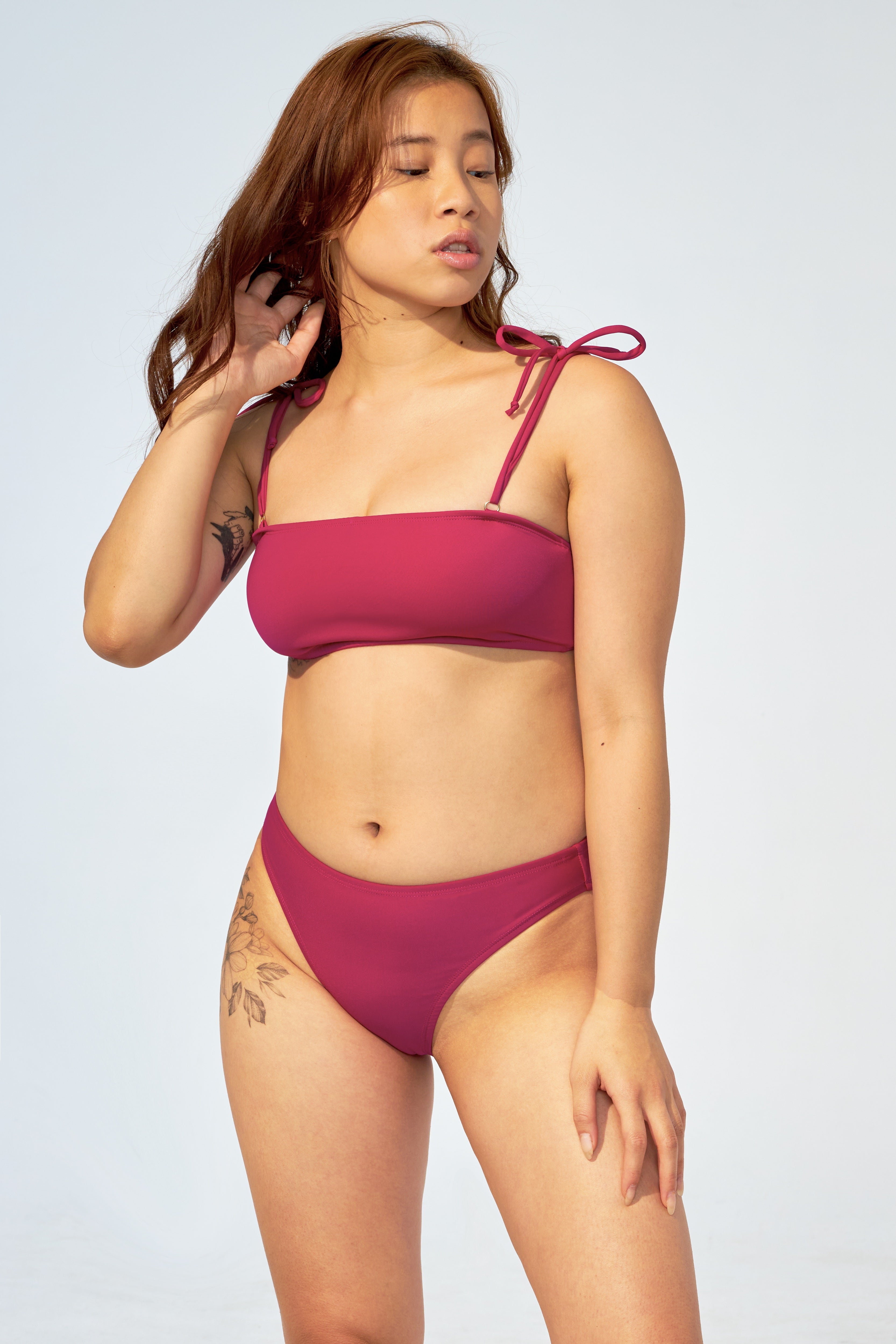 ANA Mid high waist bikini bottom in electric pink SELFISH
