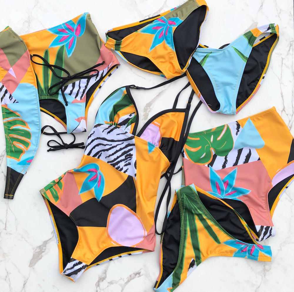 MARINA - Strapless bikini top in Tropical print - Selfish swimwear Top