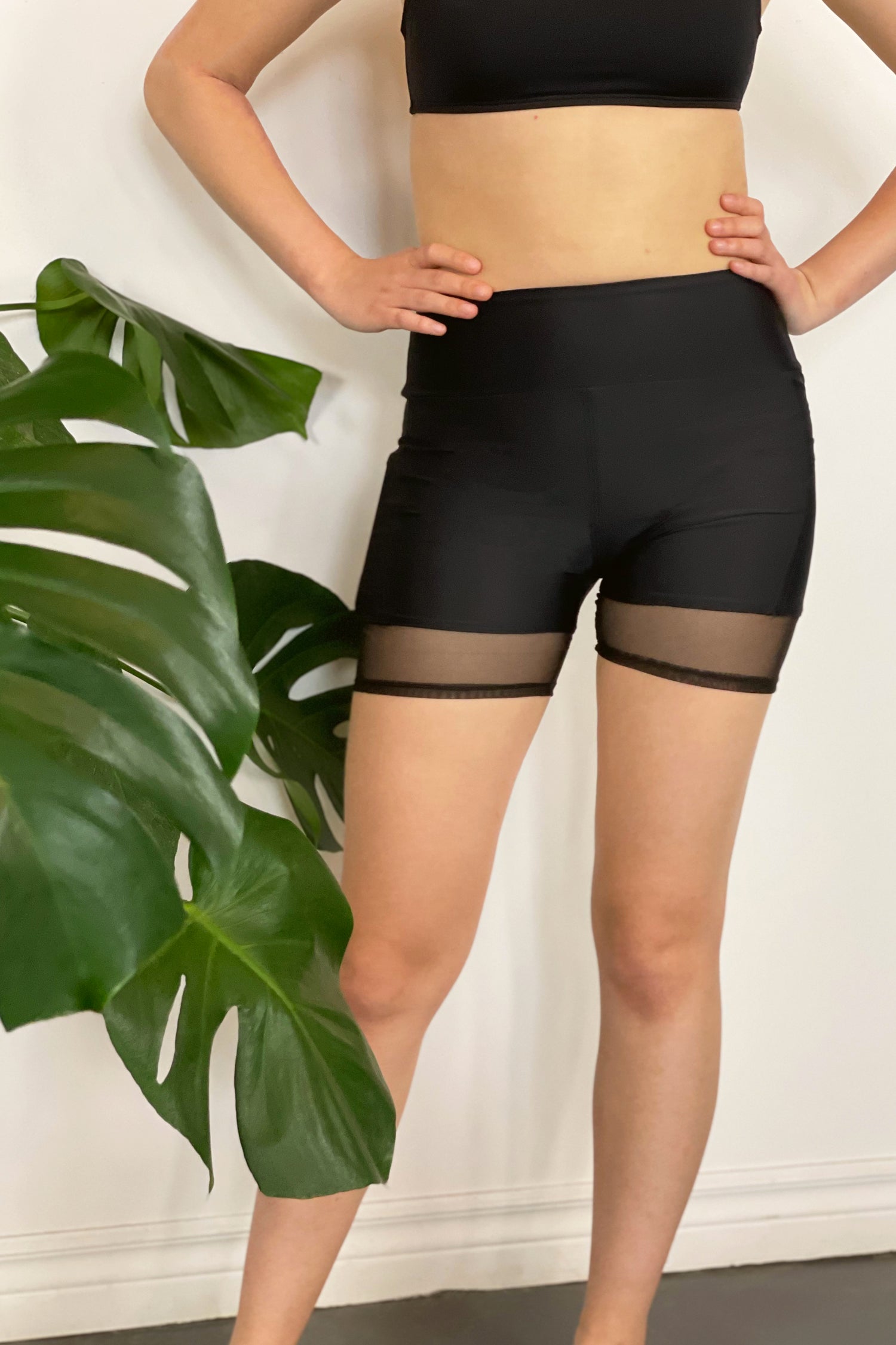 Biker shorts store with mesh bottom